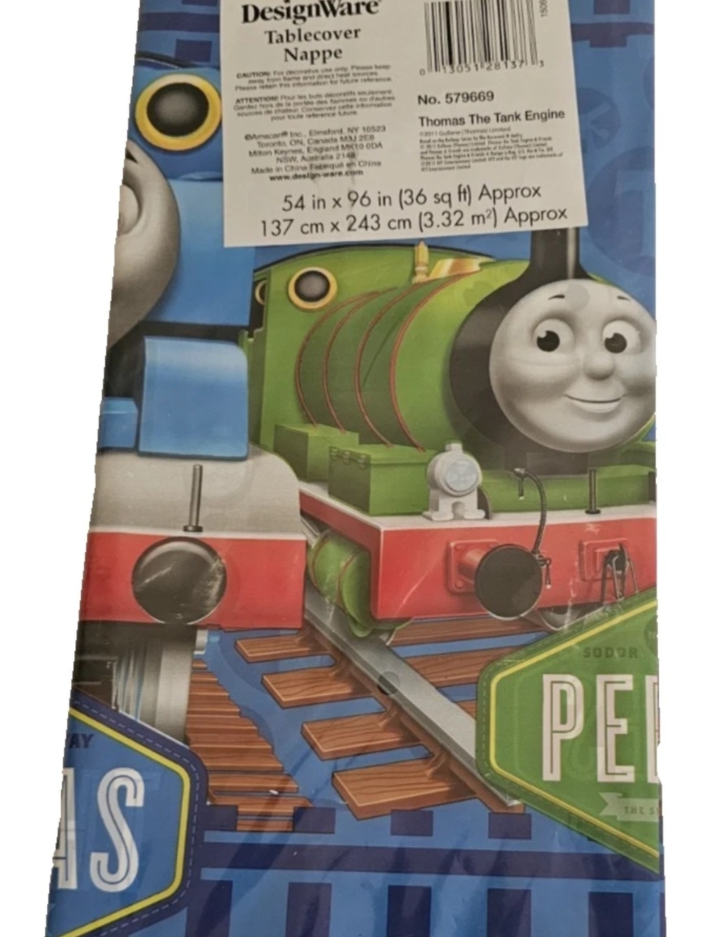 Thomas the Tank Engine Plastic Tablecover Percy James Designware Blue 2011 54x96